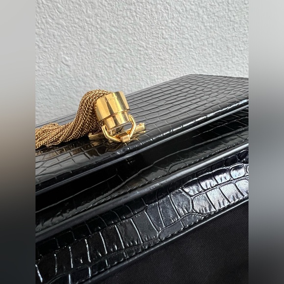 Saint Laurent Kate Croc Embossed Wallet on Chain Handbag - Picture 8 of 13